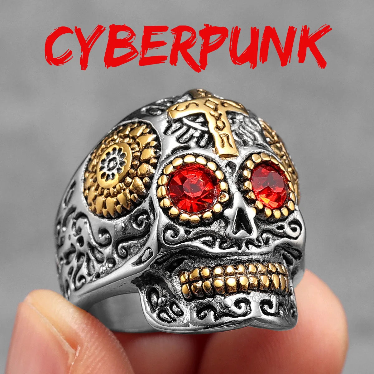 Cyberpunk Robot Carved Skull Rings