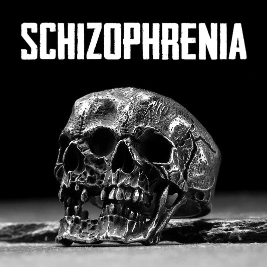 Black Schizophrenia Skull Signet Ring