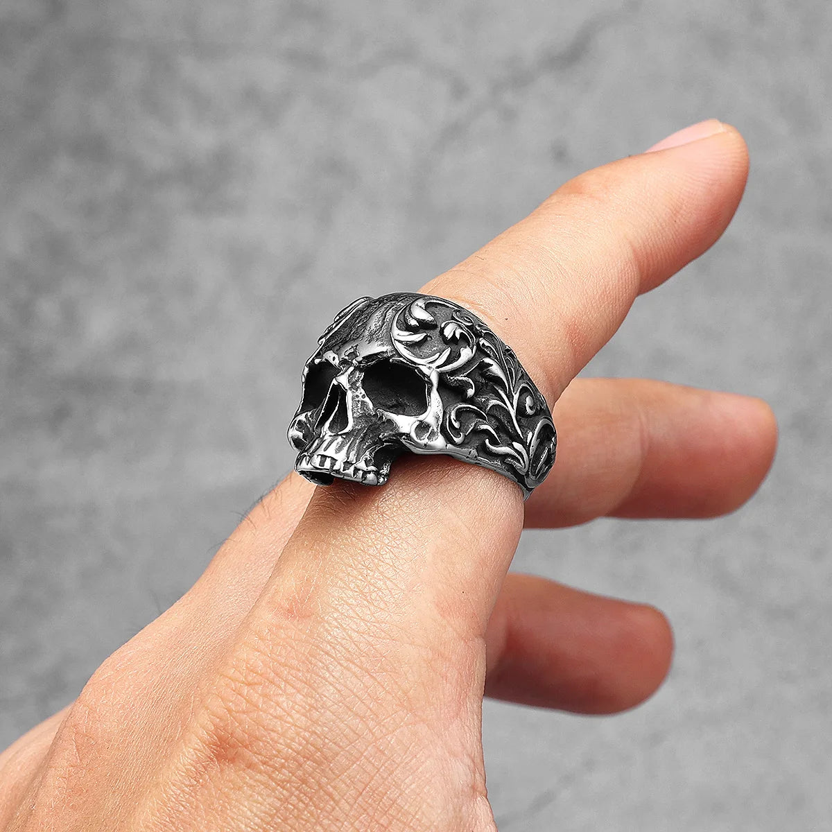 Carved Skull Signet Ring