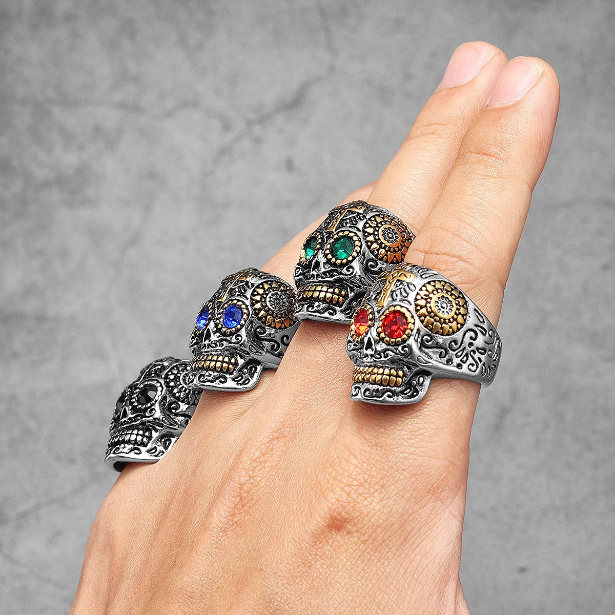 Cyberpunk Robot Carved Skull Rings