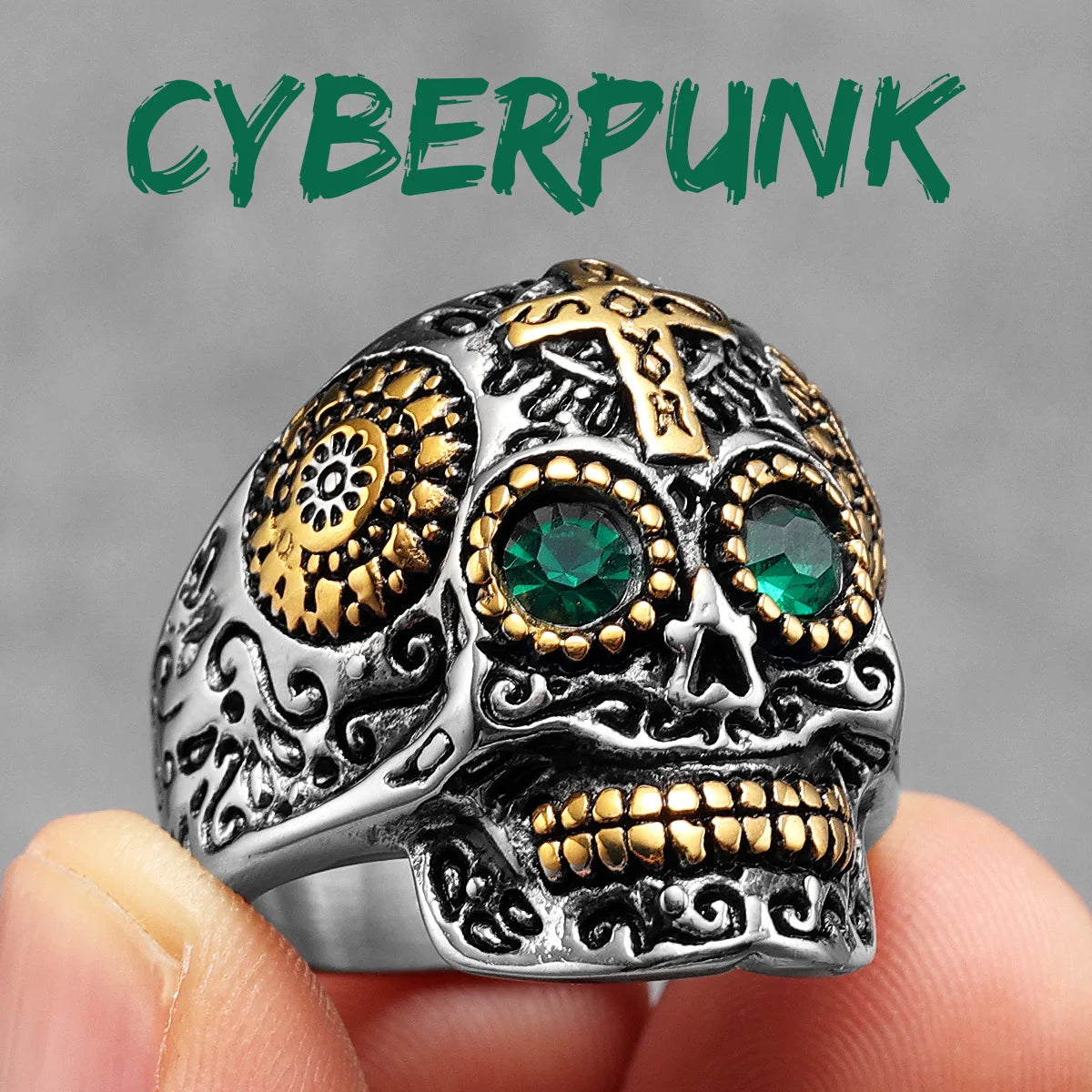 Cyberpunk Robot Carved Skull Rings