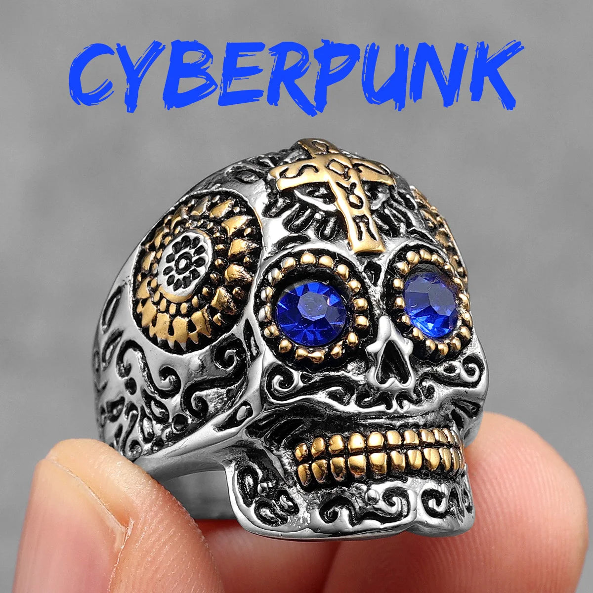 Cyberpunk Robot Carved Skull Rings