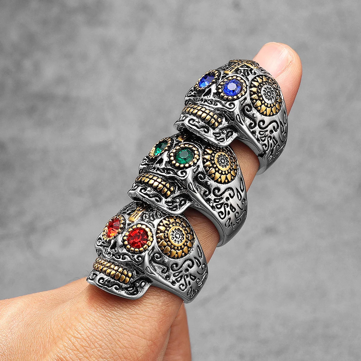 Cyberpunk Robot Carved Skull Rings