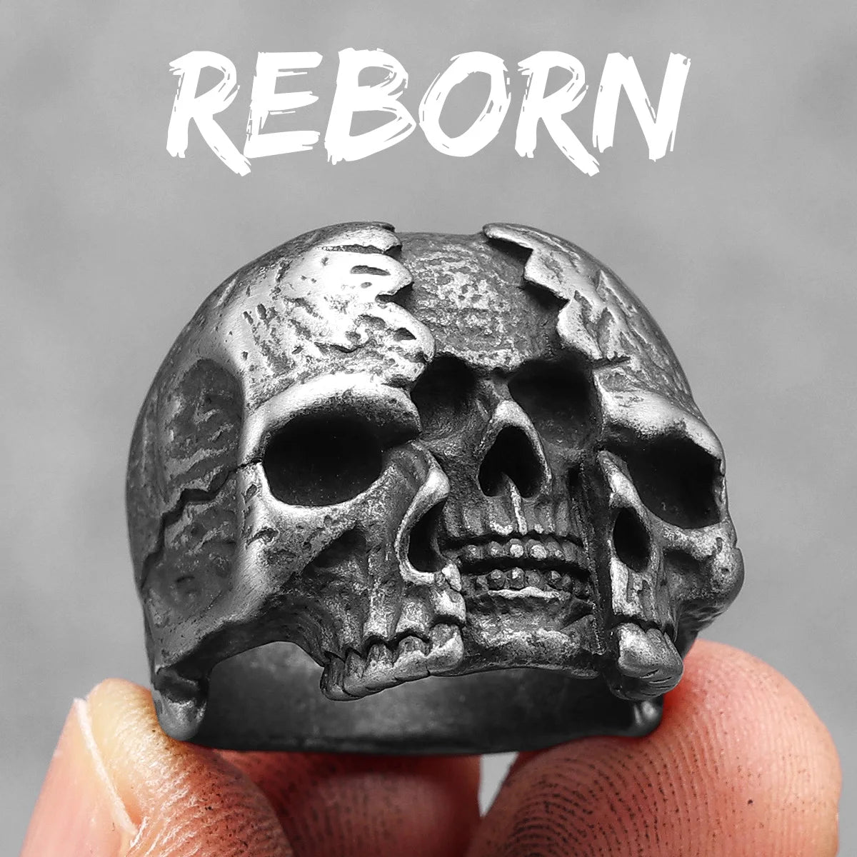 Black Schizophrenia Skull Signet Ring