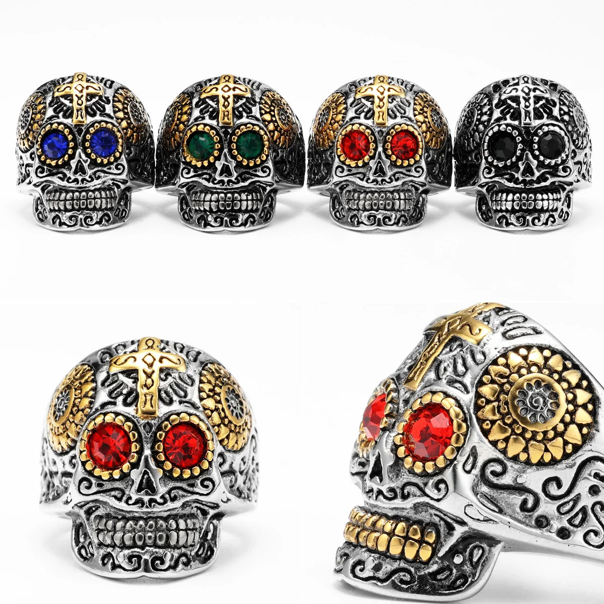 Cyberpunk Robot Carved Skull Rings