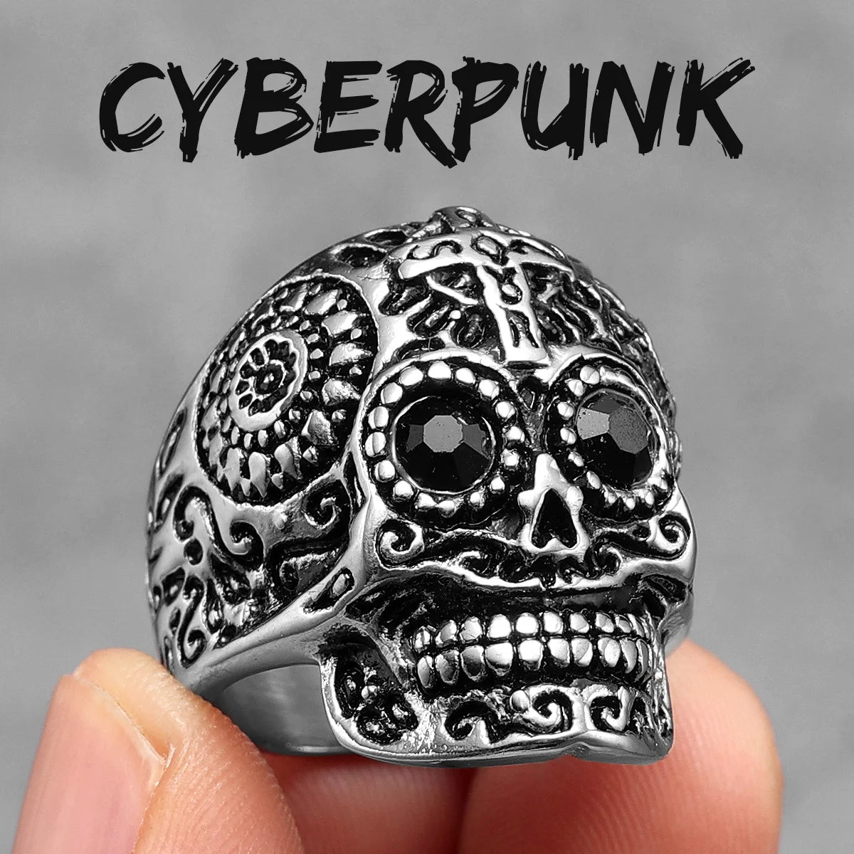 Cyberpunk Robot Carved Skull Rings