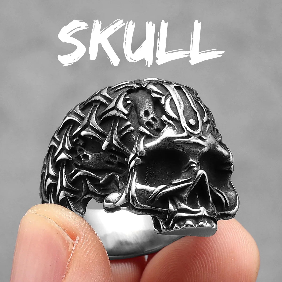 Carved Skull Signet Ring