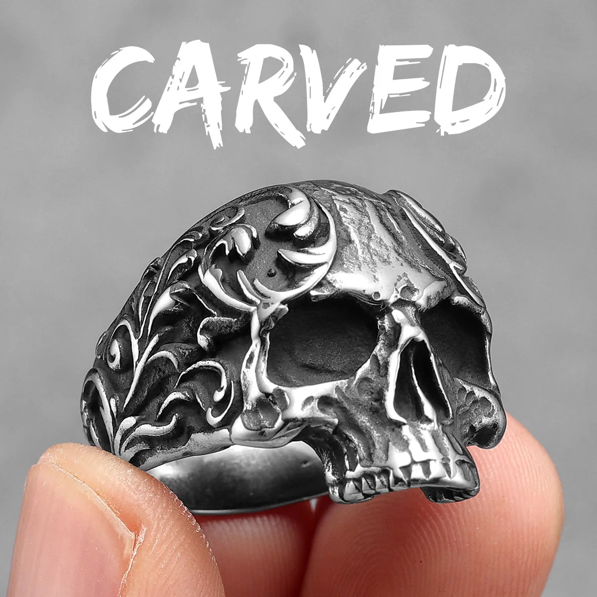 Carved Skull Signet Ring