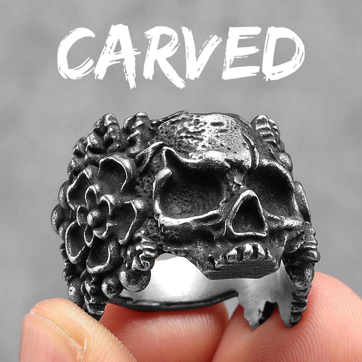 Carved Skull Signet Ring