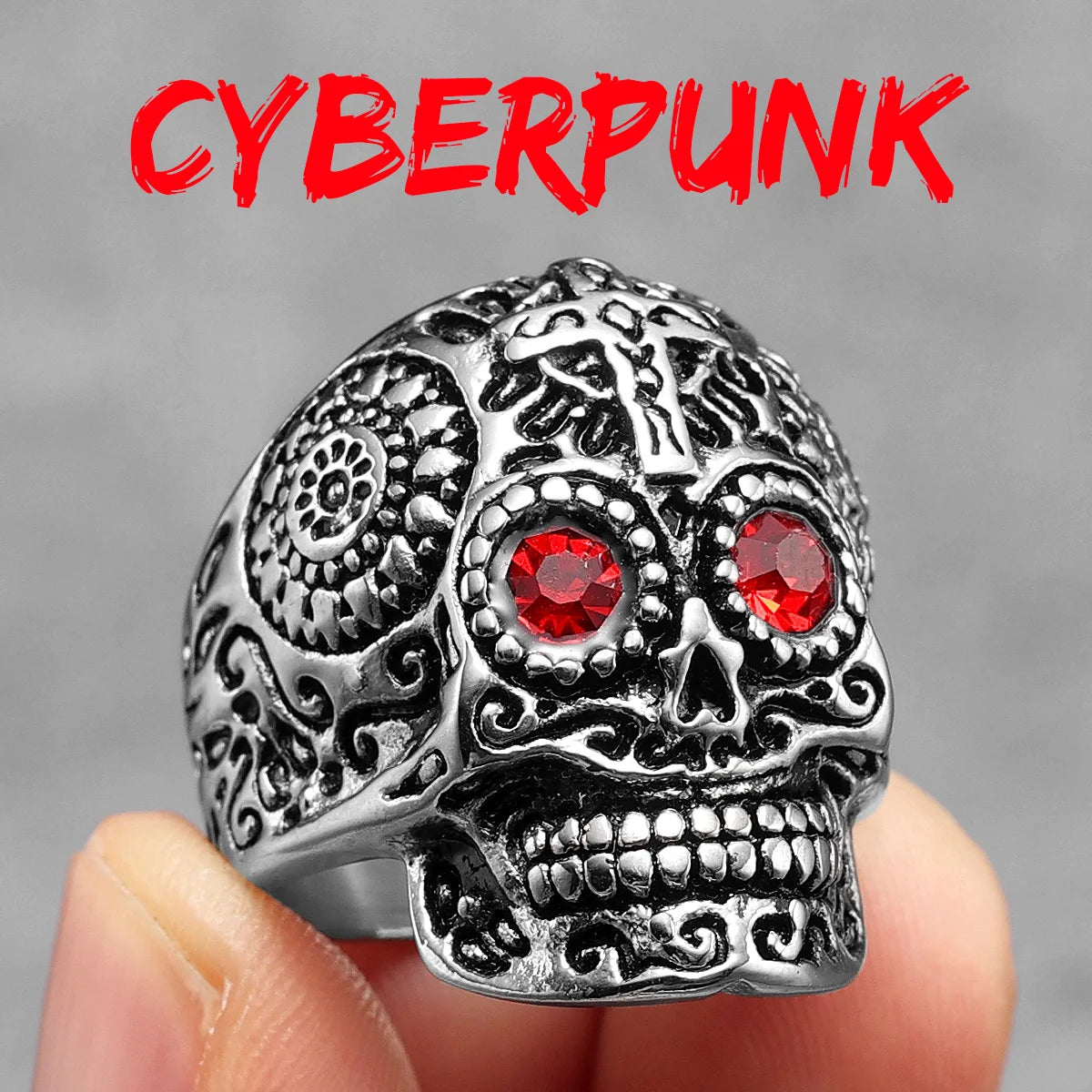 Cyberpunk Robot Carved Skull Rings