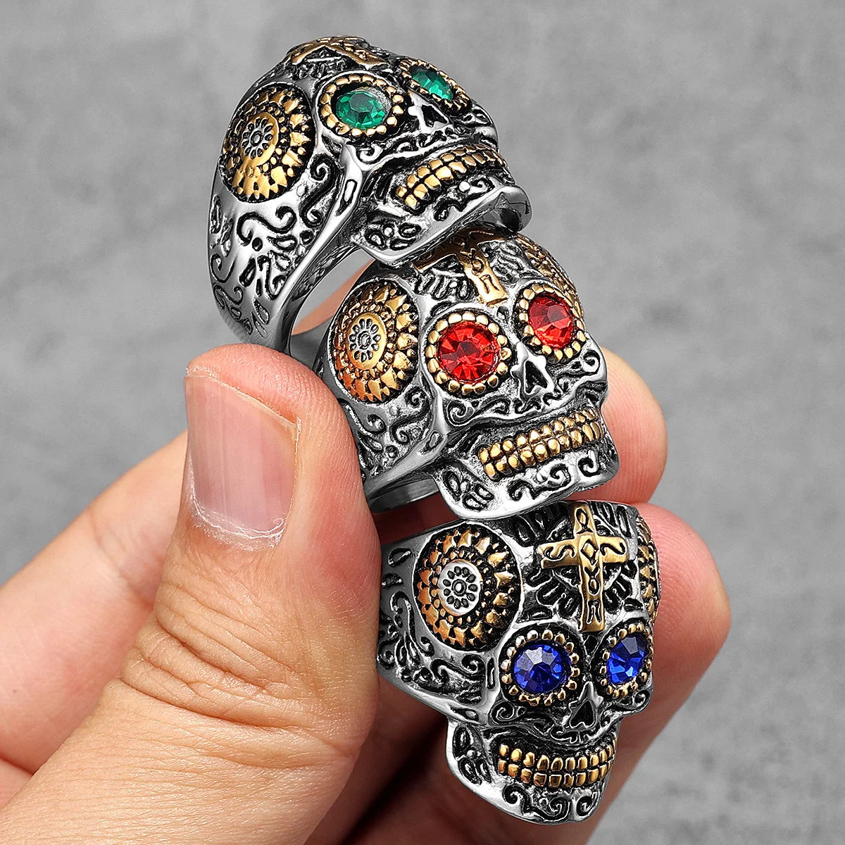 Cyberpunk Robot Carved Skull Rings