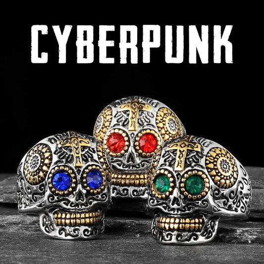 Cyberpunk Robot Carved Skull Rings