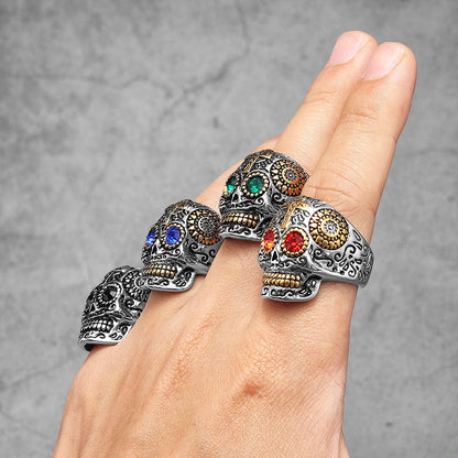 Cyberpunk Robot Carved Skull Rings