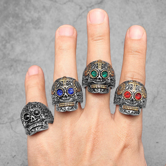 Cyberpunk Robot Carved Skull Rings